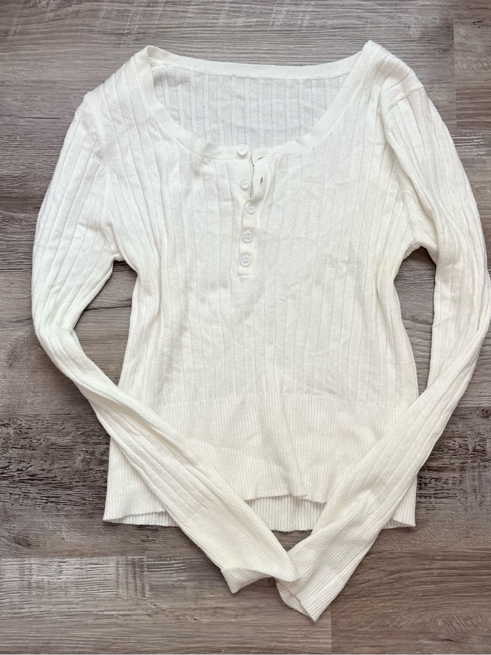 Classic Ribbed Henley Long-Sleeve Top - White